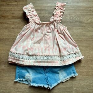 Jessica Simpson Denim Shorts Pink White Tank Set Size 18M